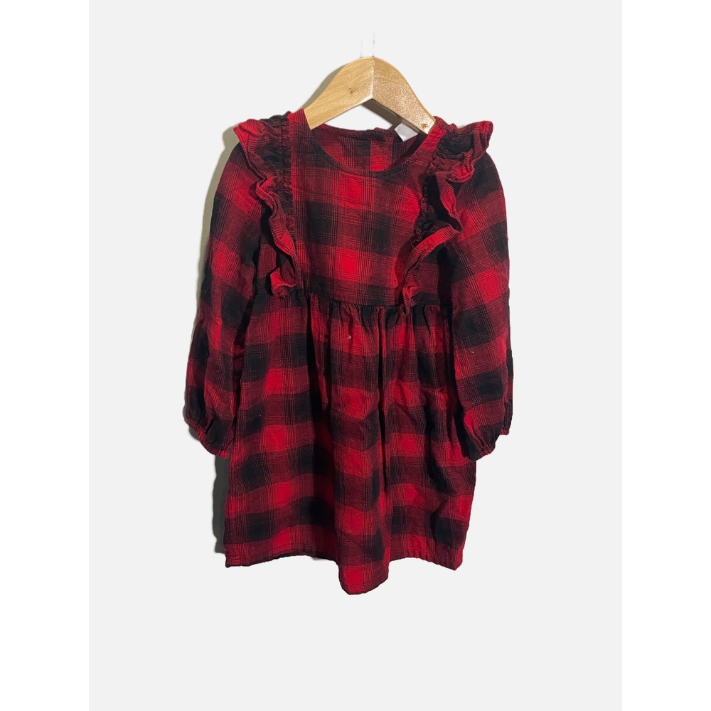 Baby Gap Plaid Dress Toddler 5T Red Black Ruffle Long Sleeve Holiday Classic